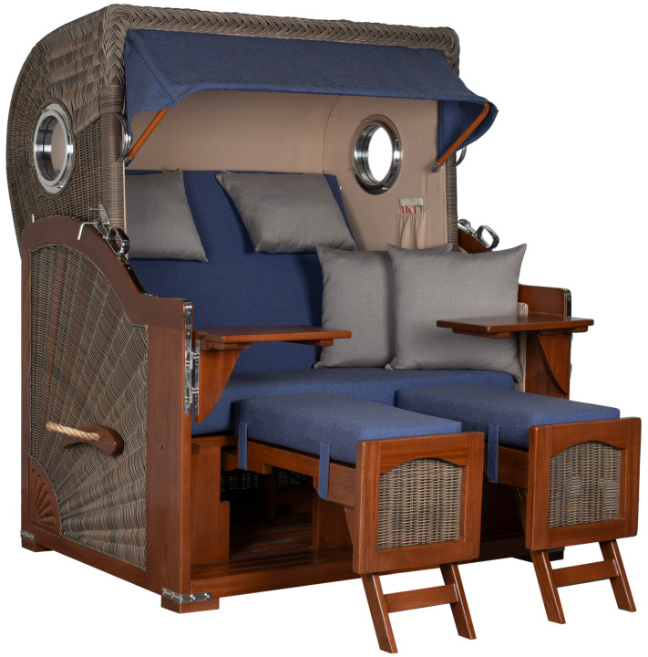 Strandkorb Amrum Grande Bullauge Mahagoni PE grey Dessin 595