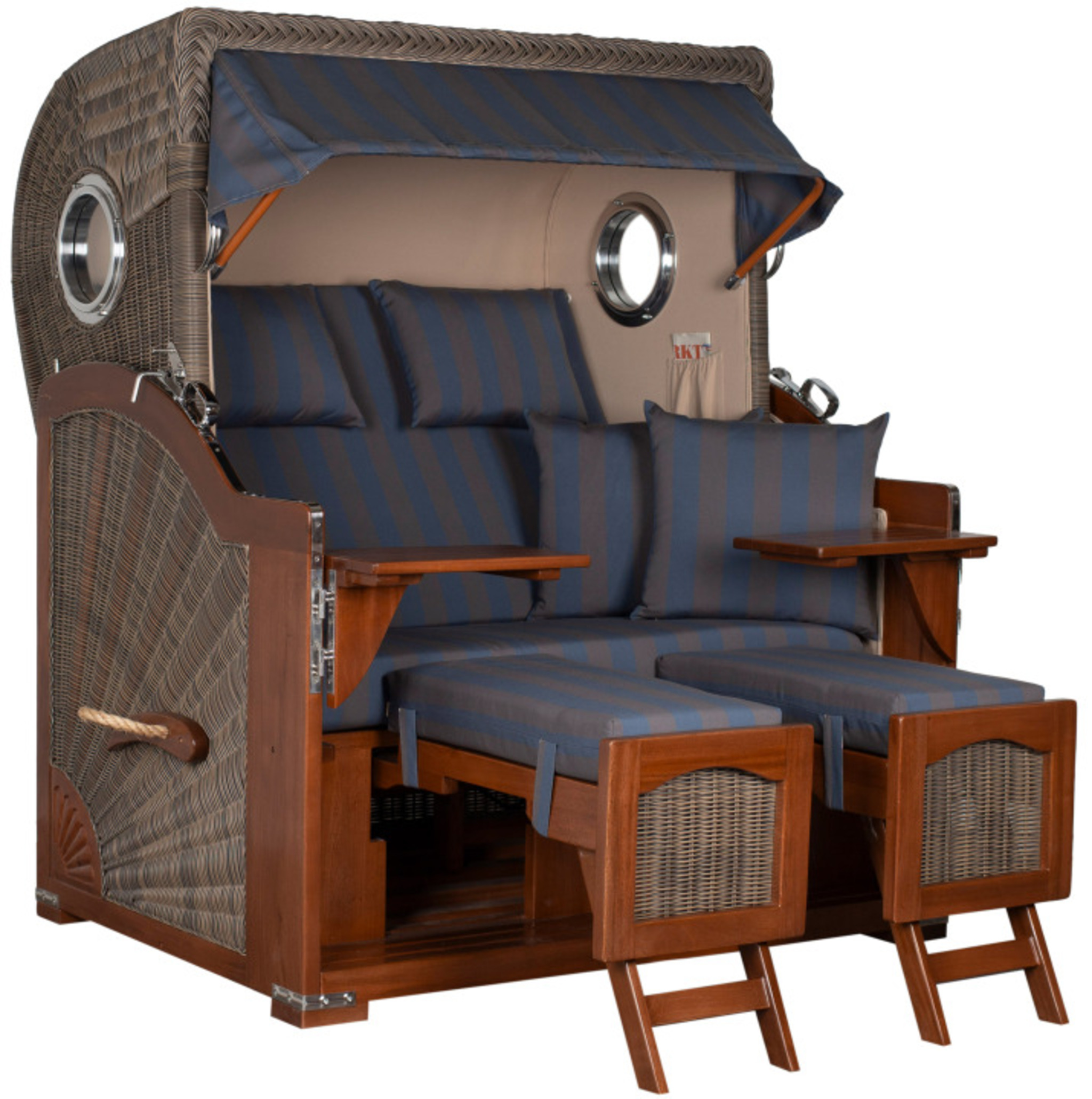 Strandkorb Amrum Grande Bullauge Mahagoni PE grey Dessin 582