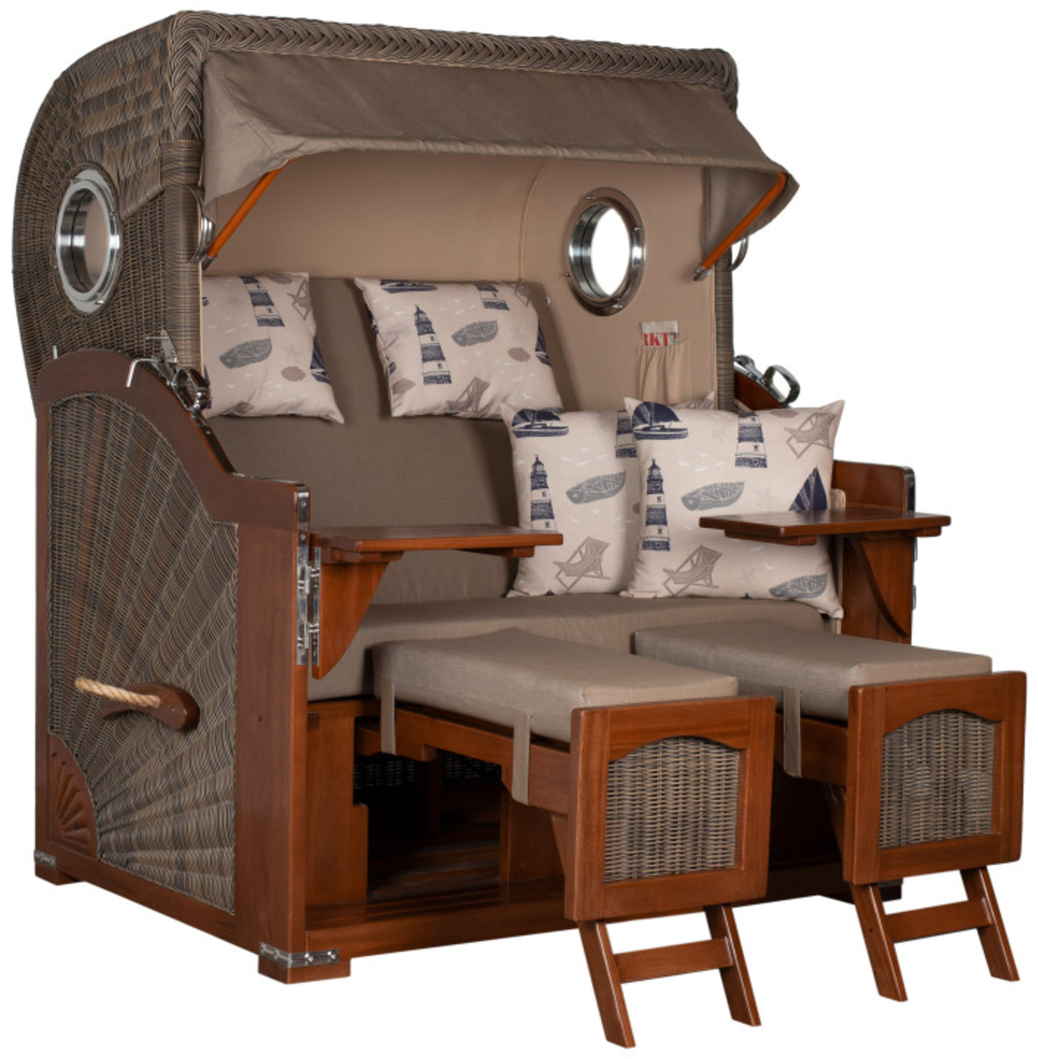 Strandkorb Amrum Grande Bullauge Mahagoni PE grey Dessin 540