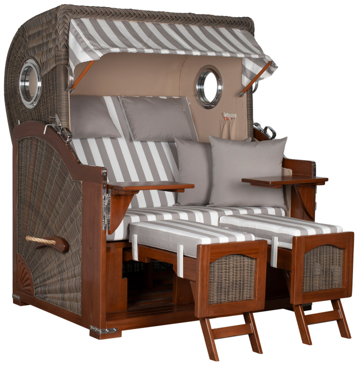 Strandkorb Amrum Grande Bullauge Mahagoni PE grey Dessin 513