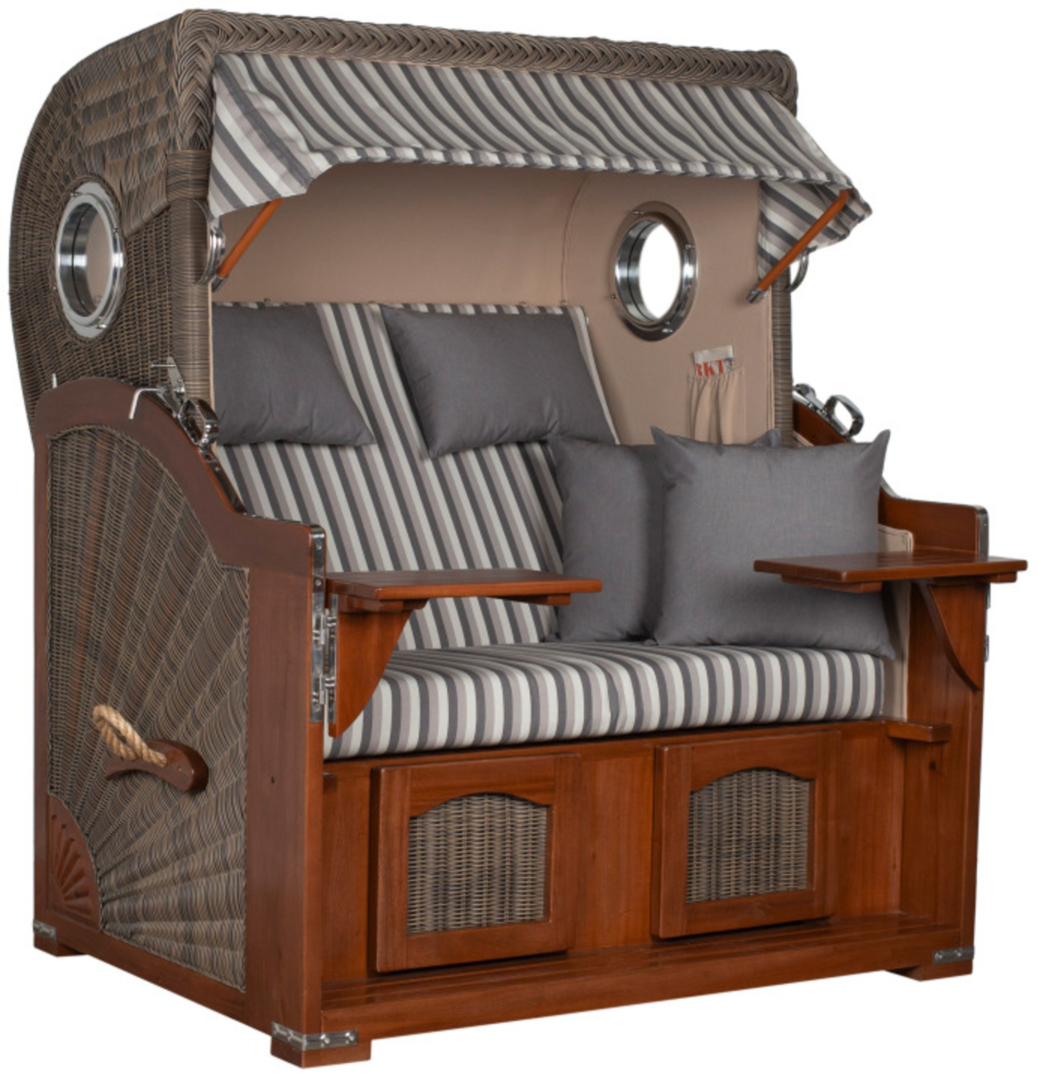 Strandkorb Amrum Grande Bullauge Mahagoni PE grey Dessin 545