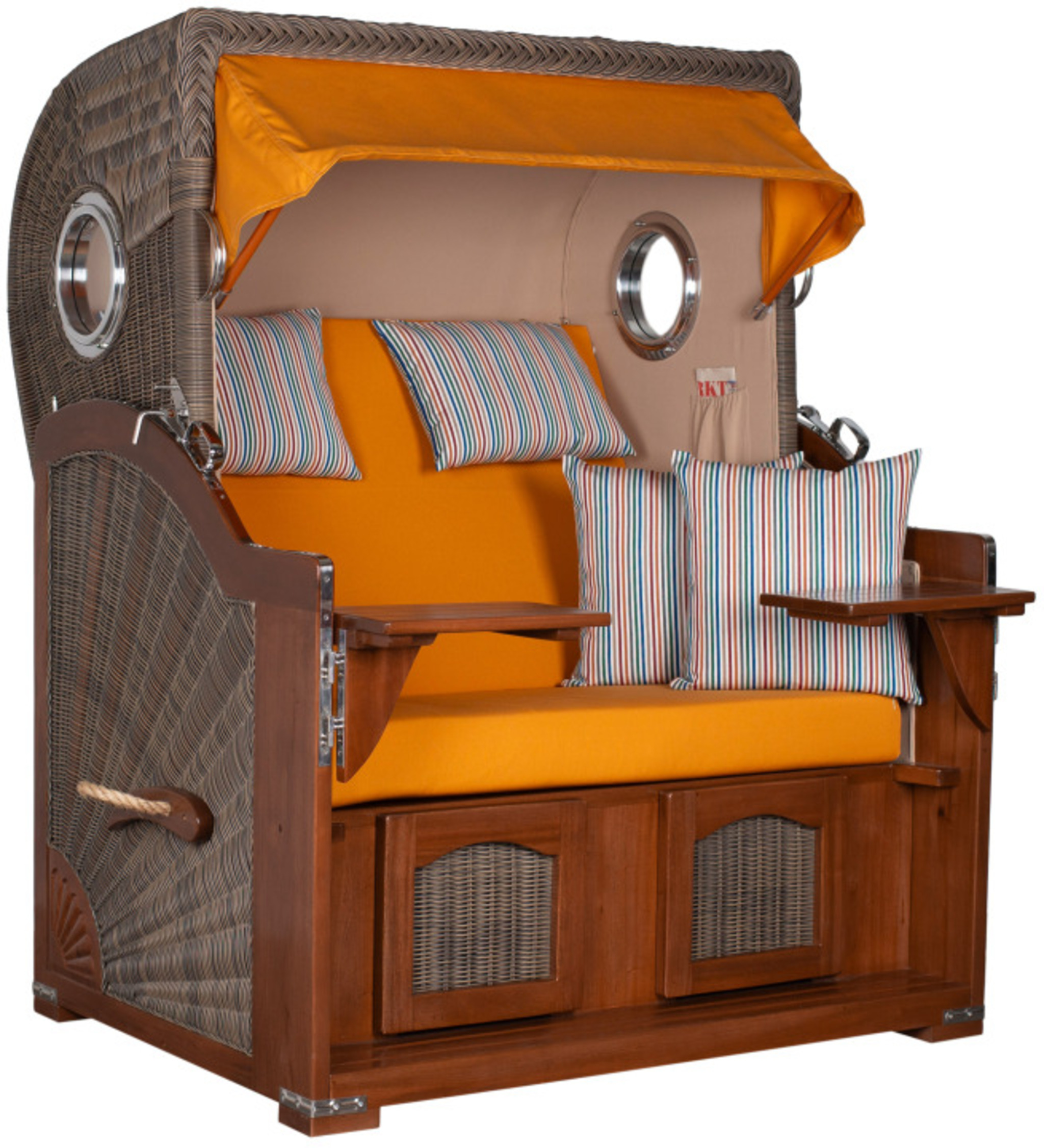 Strandkorb Amrum Bullauge Mahagoni PE Grey Dessin 586