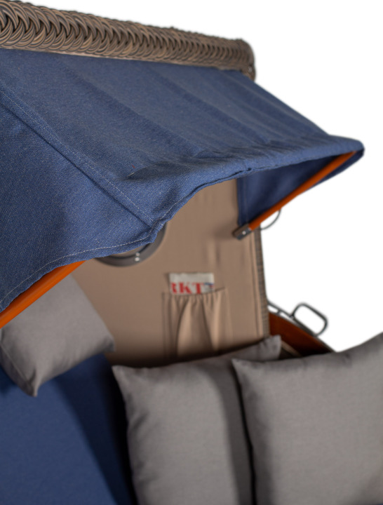 Strandkorb Amrum Grande Bullauge Mahagoni PE grey Dessin 595