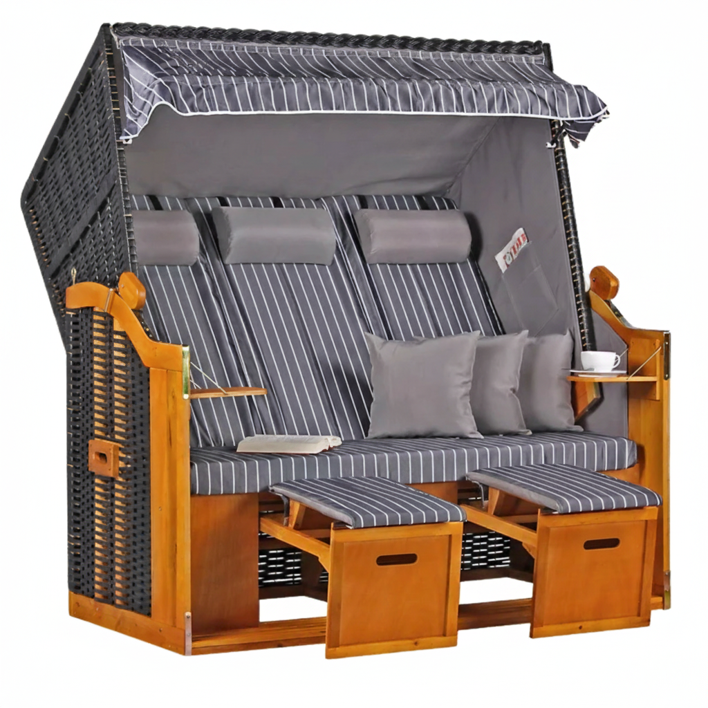 Strandkorb Baltic Dreisitzer PE schwarz Dessin Royal Anthrazit