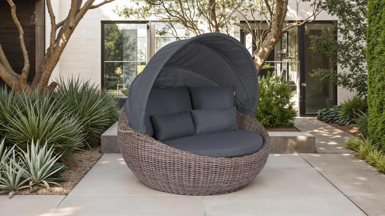 Sonneninsel Marano PE Rattan brown Bezüge dark grey inkl.Schutzhülle