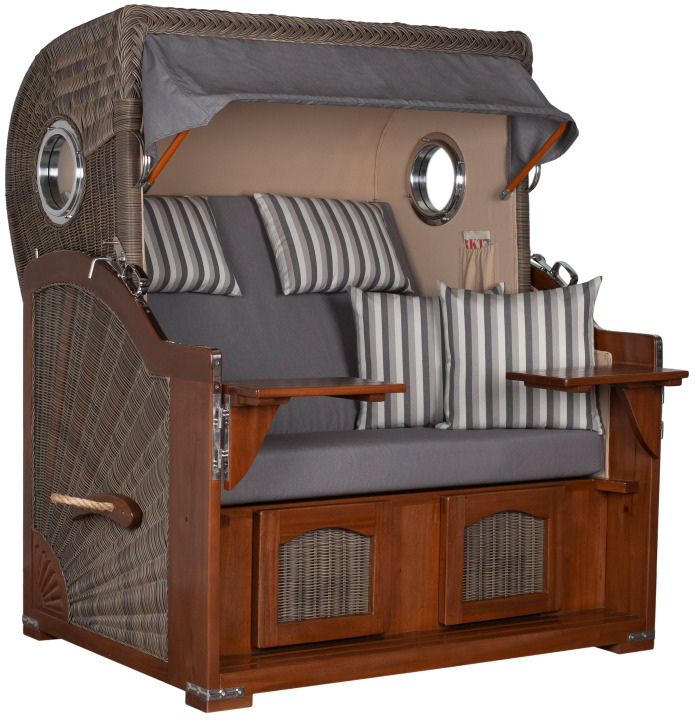 Strandkorb Amrum Grande Bullauge Mahagoni PE grey Dessin 544