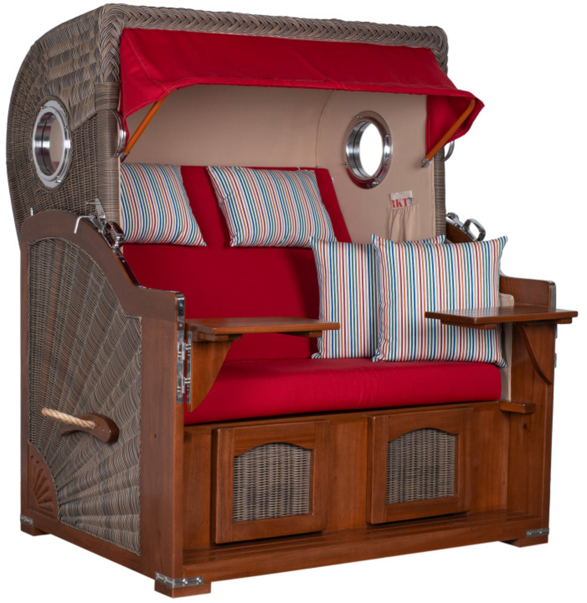 Strandkorb Amrum Grande Bullauge Mahagoni PE grey Dessin 585