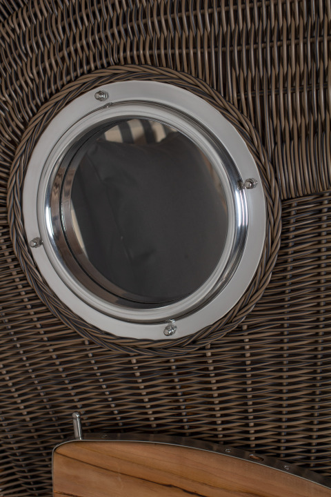 Strandkorb Amrum Single Bullauge Teak PE Grey Dessin 505