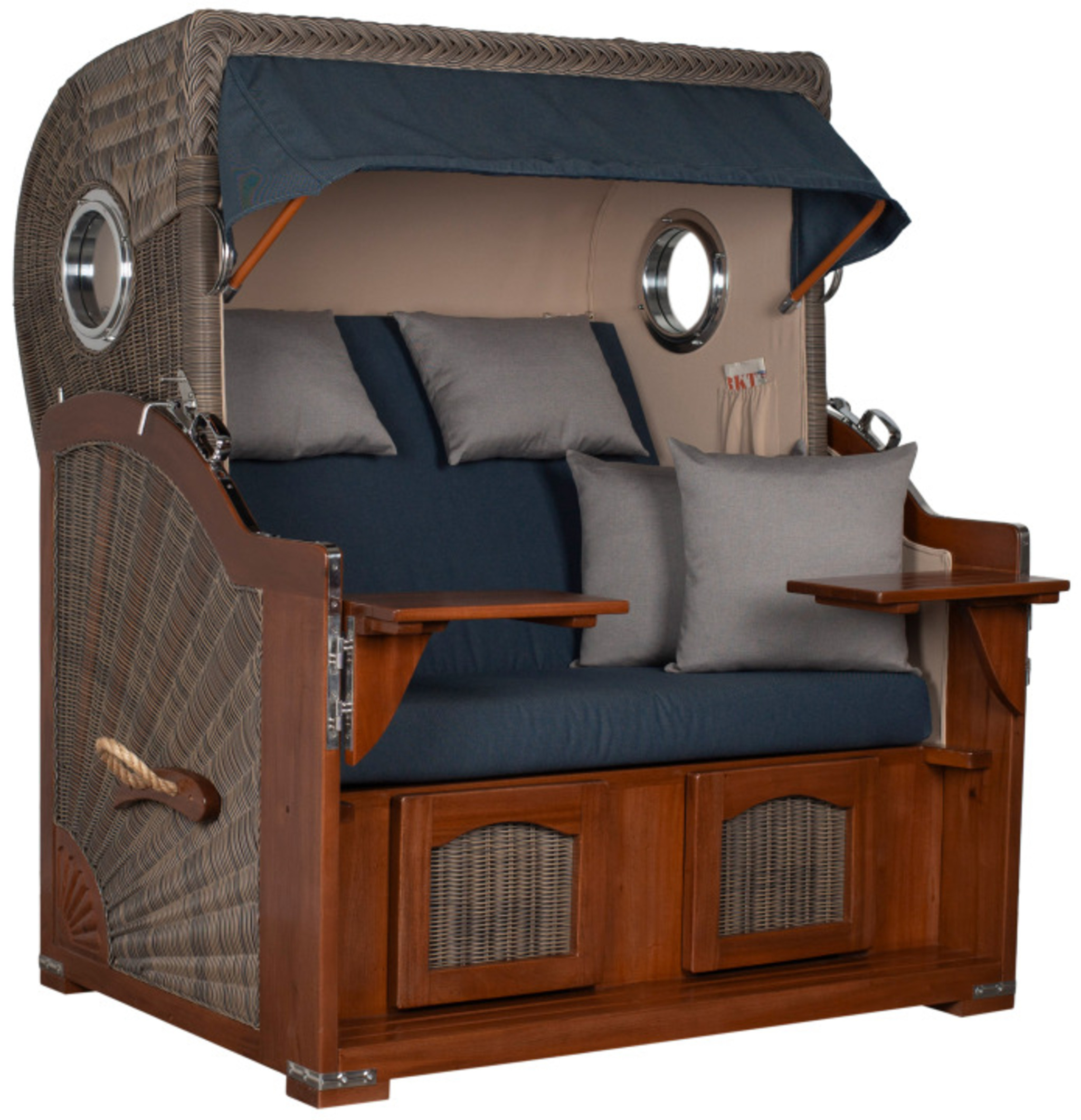 Strandkorb Amrum Grande Bullauge Mahagoni PE grey Dessin 593