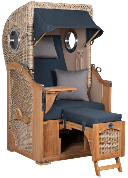 Strandkorb Amrum Single Bullauge Teak PE Shell Dessin 593 Strandkorb Amrum Single Bullauge Teak PE Shell Dessin 593